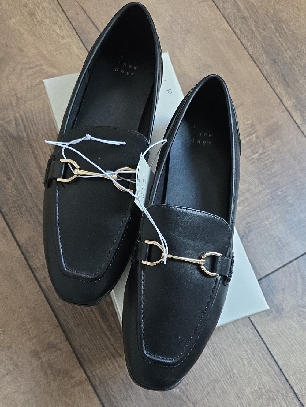A New Day Black Leather Loafers - Wide Width